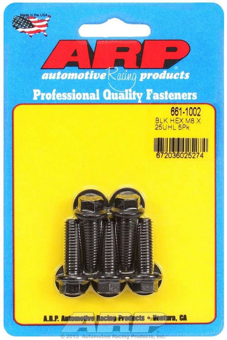 ARP Chromoly 8 mm x 1.25 Thread Bolt - 25 mm Long - 10 mm Hex Head - Black Oxide (Set of 5)