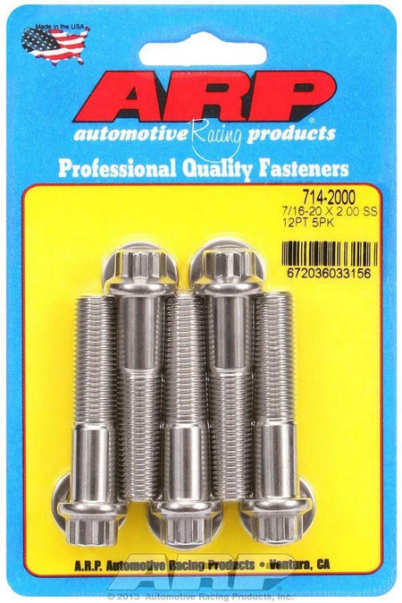 ARP Stainless 7/16-20 in Thread Bolt - 2.000 in Long - 7/16 in 12 Point Head (Set of 5)