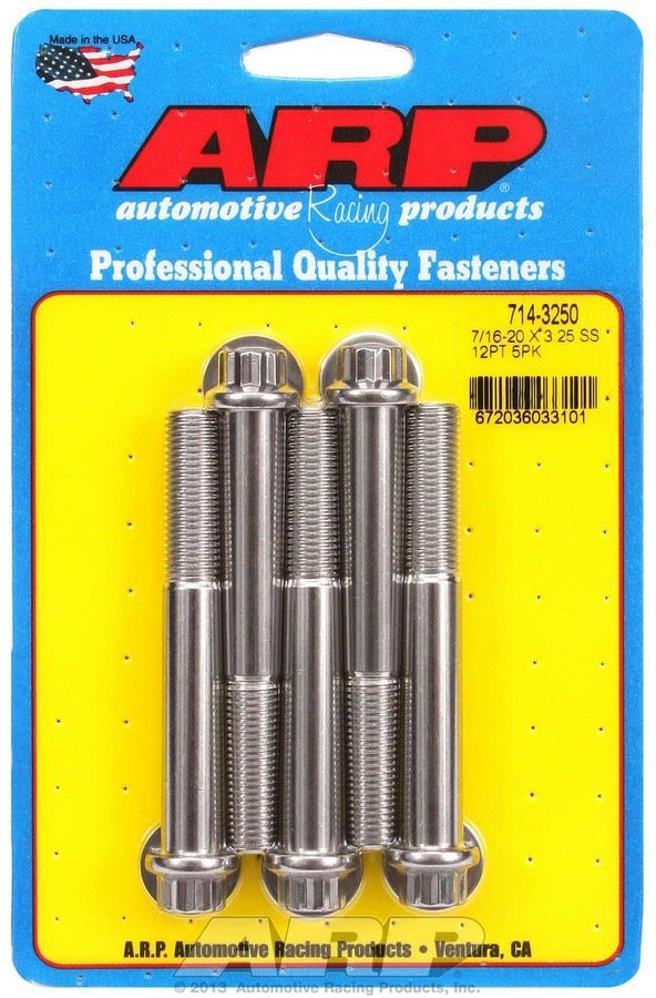 ARP Stainless 7/16-20 in Thread Bolt - 3.250 in Long - 7/16 in 12 Point Head (Set of 5)