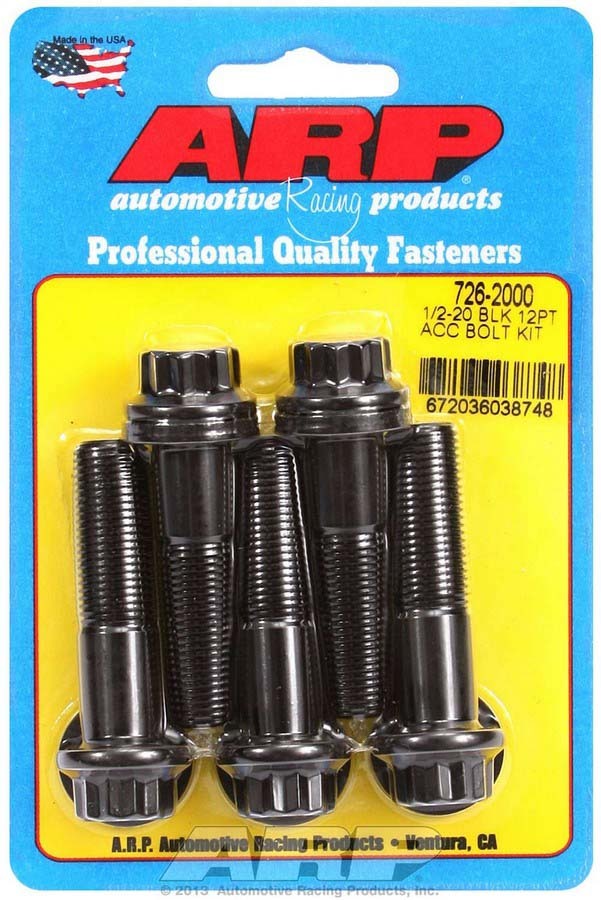 ARP Chromoly 1/2-20 in Thread Bolt - 2.000 in Long - 9/16 in 12 Point Head - Black Oxide (Set of 5)