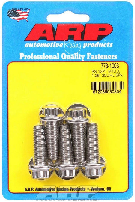 ARP Stainless 10 mm x 1.25 Thread Bolt - 30 mm Long - 12 mm 12-Point Head (Set of 5)