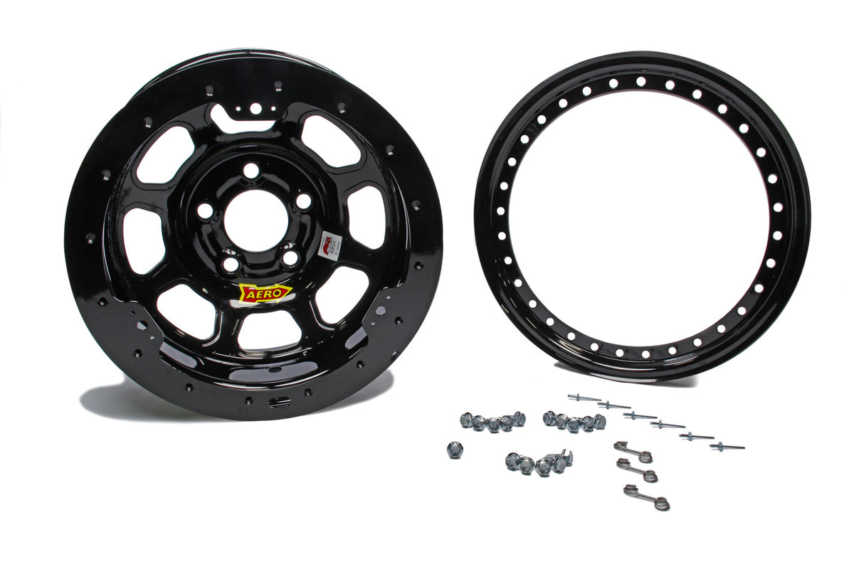 AERO RACE WHEELS 53-Series Beadlock Wheel - 15 x 8 in - 1 in Backspace - 5 x 5.00 in Bolt Pattern - Black