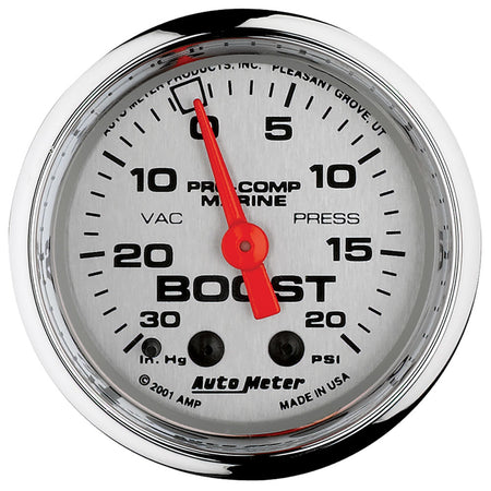 Auto Meter Pro-Comp Marine Boost / Vacuum Gauge - 30 in HG-20 psi - 2-1/16 in - White Face