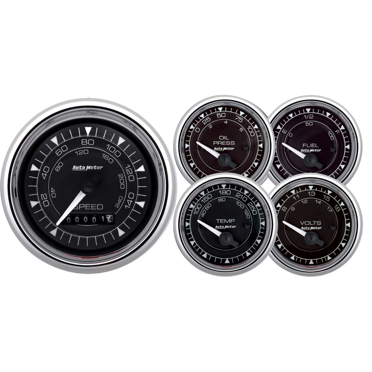Auto Meter Chrono Series Gauge Kit - Chrome Bezel - Black Face