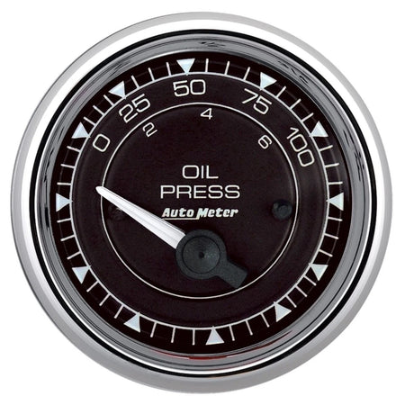 Auto Meter Chrono Series Short Sweep Oil Pressure Gauge - 0-100 psi - 2-1/16 in Diameter - Black Face