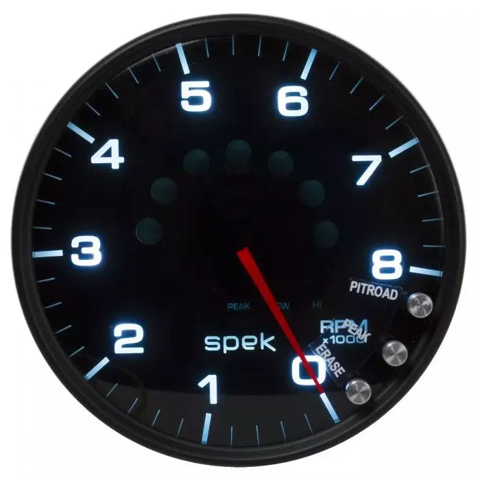 Auto Meter Spek Pro Tachometer - 8000 RPM - 5 in Diameter - Dash Mount - Shift Light - Black Face