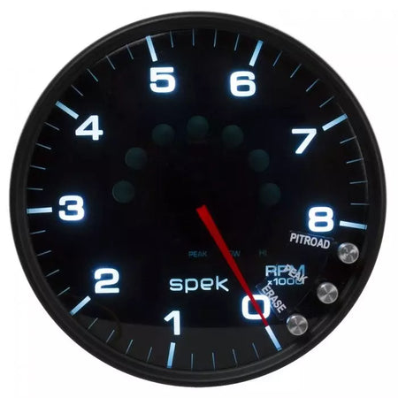 Auto Meter Spek Pro Tachometer - 8000 RPM - 5 in Diameter - Dash Mount - Shift Light - Black Face