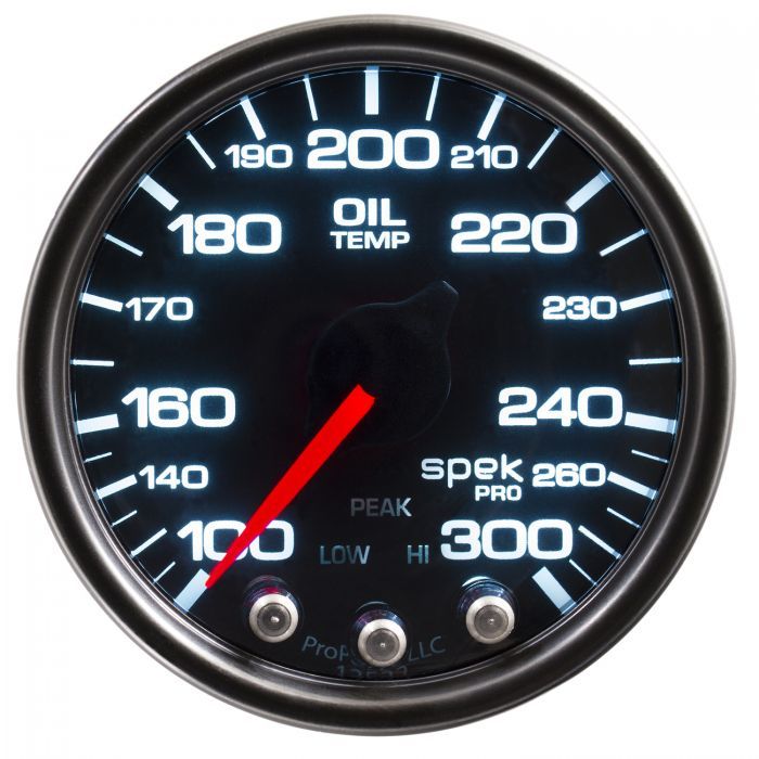Auto Meter Spek Pro Full Sweep Oil Temperature Gauge - 100-300 Degree F - 2-1/16 in Diameter - Black Face