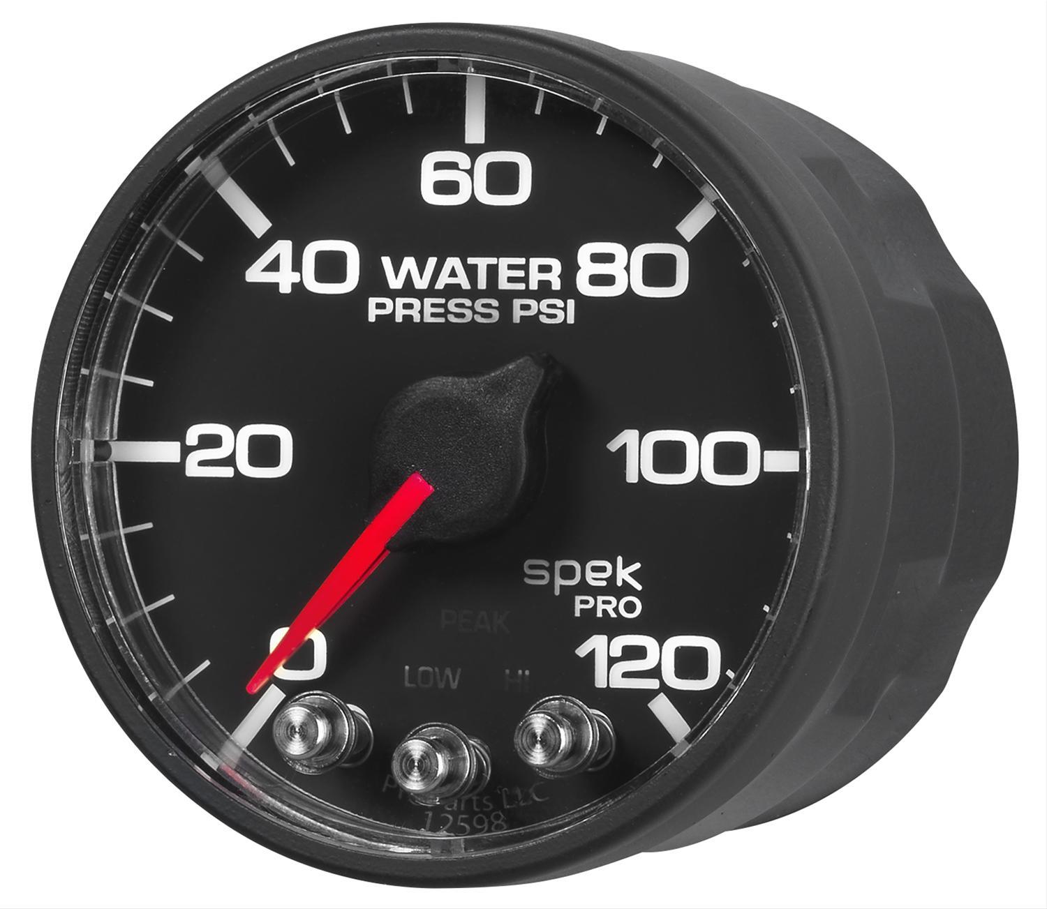Auto Meter Spek-Pro Water Pressure Gauge - 0-120 psi - Full Sweep - 2-1/16 in Diameter - Black Face