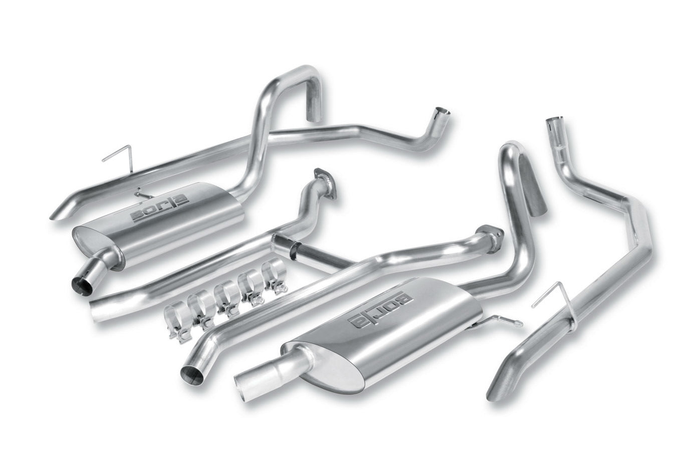 Borla Touring Cat-Back Stainless Exhaust System - 2.25 in Diameter - Dual Rear Exit - 2 in Turn Down Tailpipes - Ford Fullsize Car 2003-11