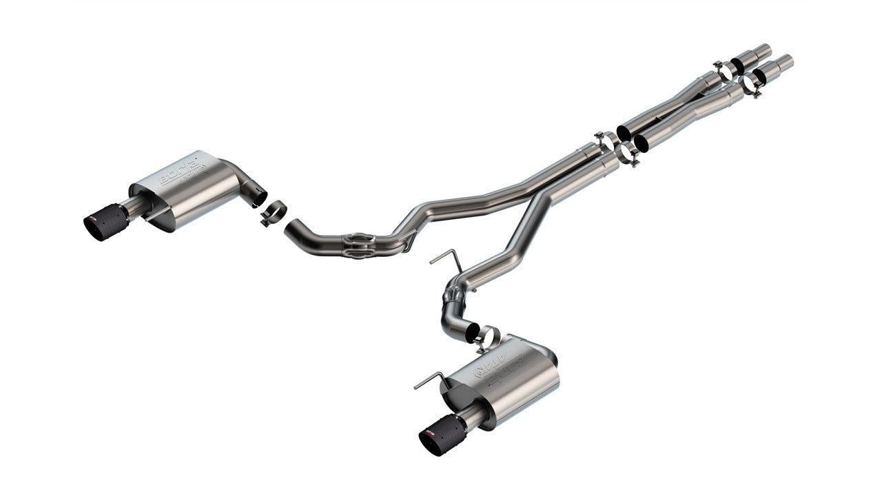 Borla ATAK Cat-Back Stainless Exhaust System - 3 in Diameter - 4 in Carbon Fiber Tips - Ford Coyote - Ford Mustang 2024
