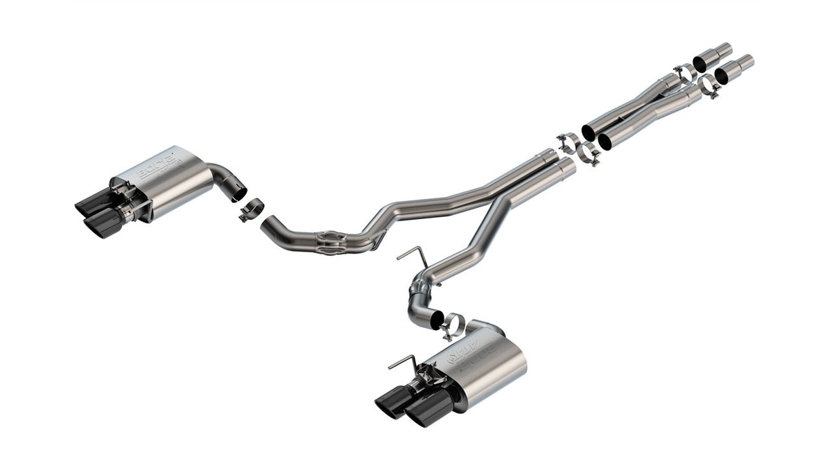 Borla ATAK Cat-Back Stainless Exhaust System - 2.5 in Diameter - 4 in Black Polished Tips - Ford Coyote - Ford Mustang 2024
