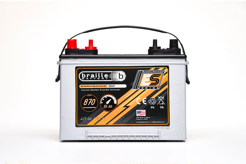 Braille Battery Endurance Marine AGM Battery - 12V - 2132 Pulse Cranking Amps - Top Terminals - 10.1 in L x 7.75 in H x 6.3 in W