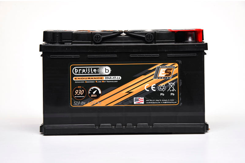Braille Battery Endurance AGM Battery - 12V - 930 Cold Cranking Amps - Top Terminals - 12.44 in L x 7.5 in H x 6.88 in W