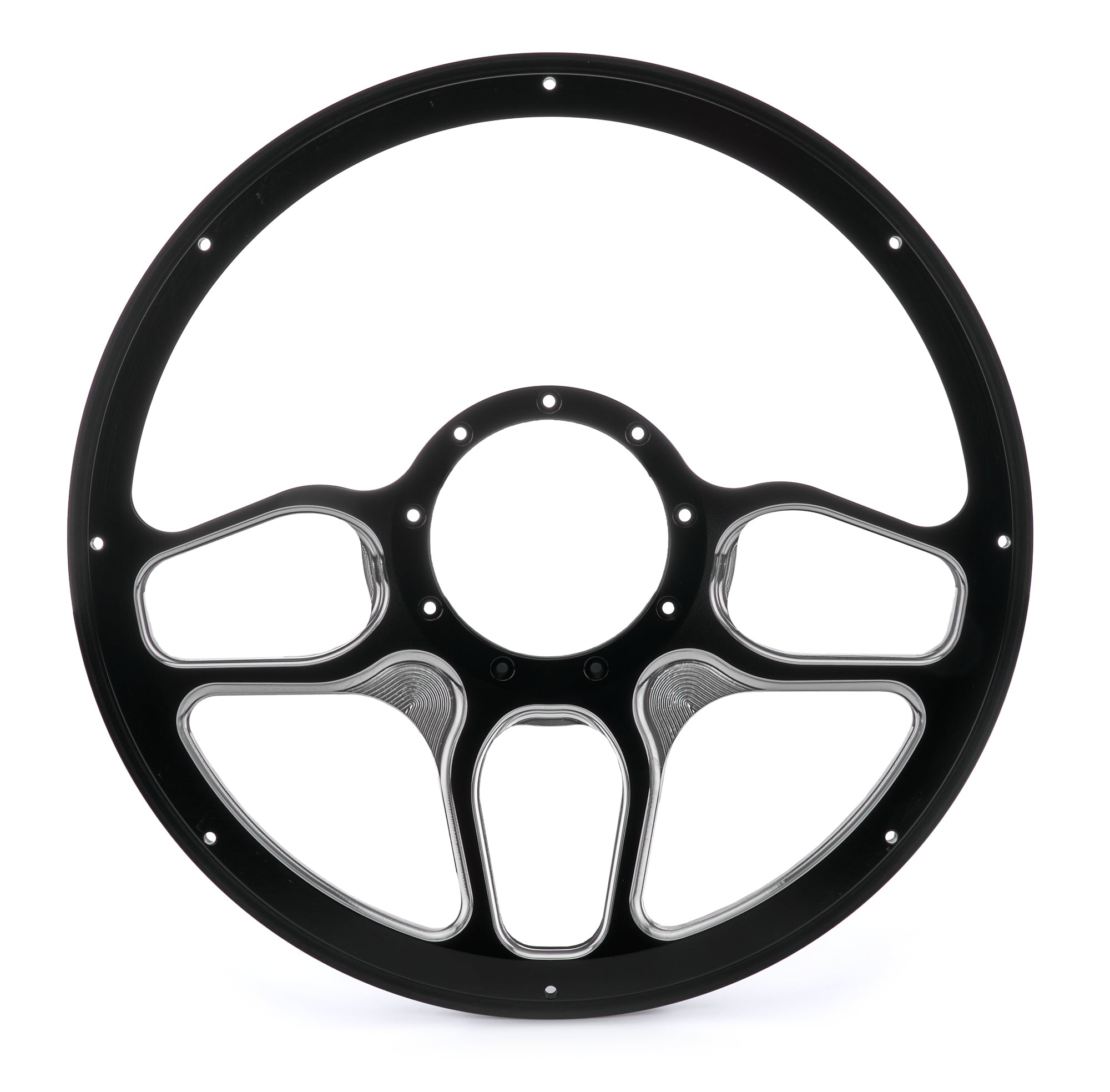 Billet Specialties Win Lite Steering Wheel - 14 in Diameter - 2 in Dish - 6 Spoke - Milled Finger Notches - Black / Machined