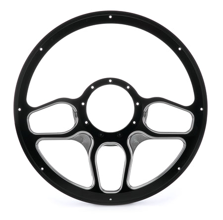 Billet Specialties Win Lite Steering Wheel - 14 in Diameter - 2 in Dish - 6 Spoke - Milled Finger Notches - Black / Machined