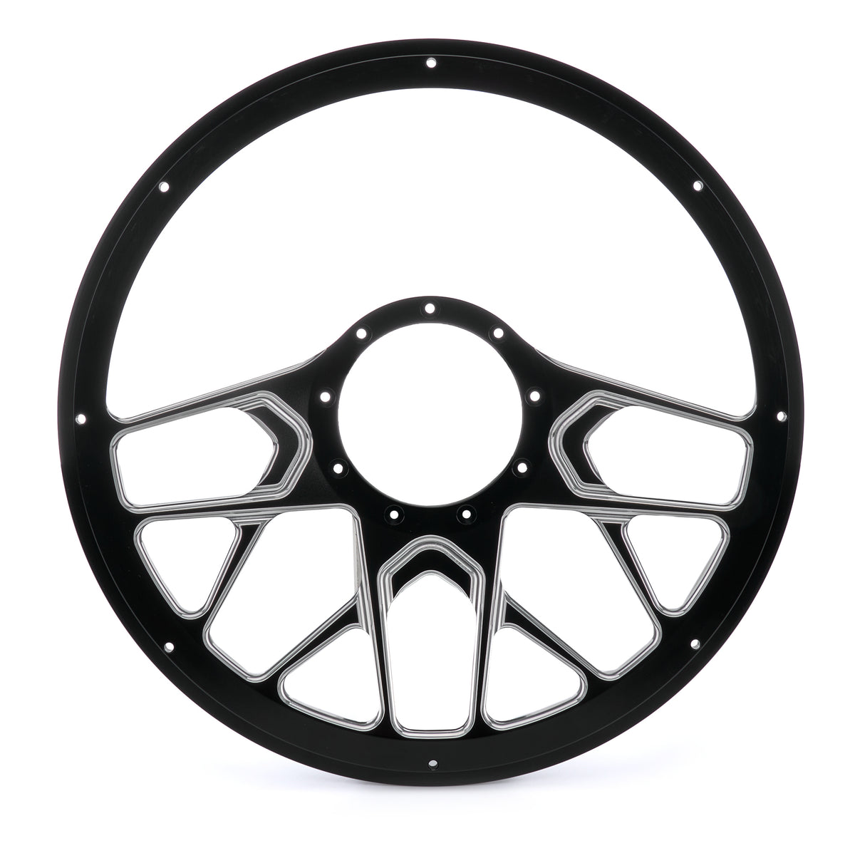 Billet Specialties Redline Steering Wheel - 14 in Diameter - 2 in Dish - 10 Spoke - Milled Finger Notches - Black / Machined
