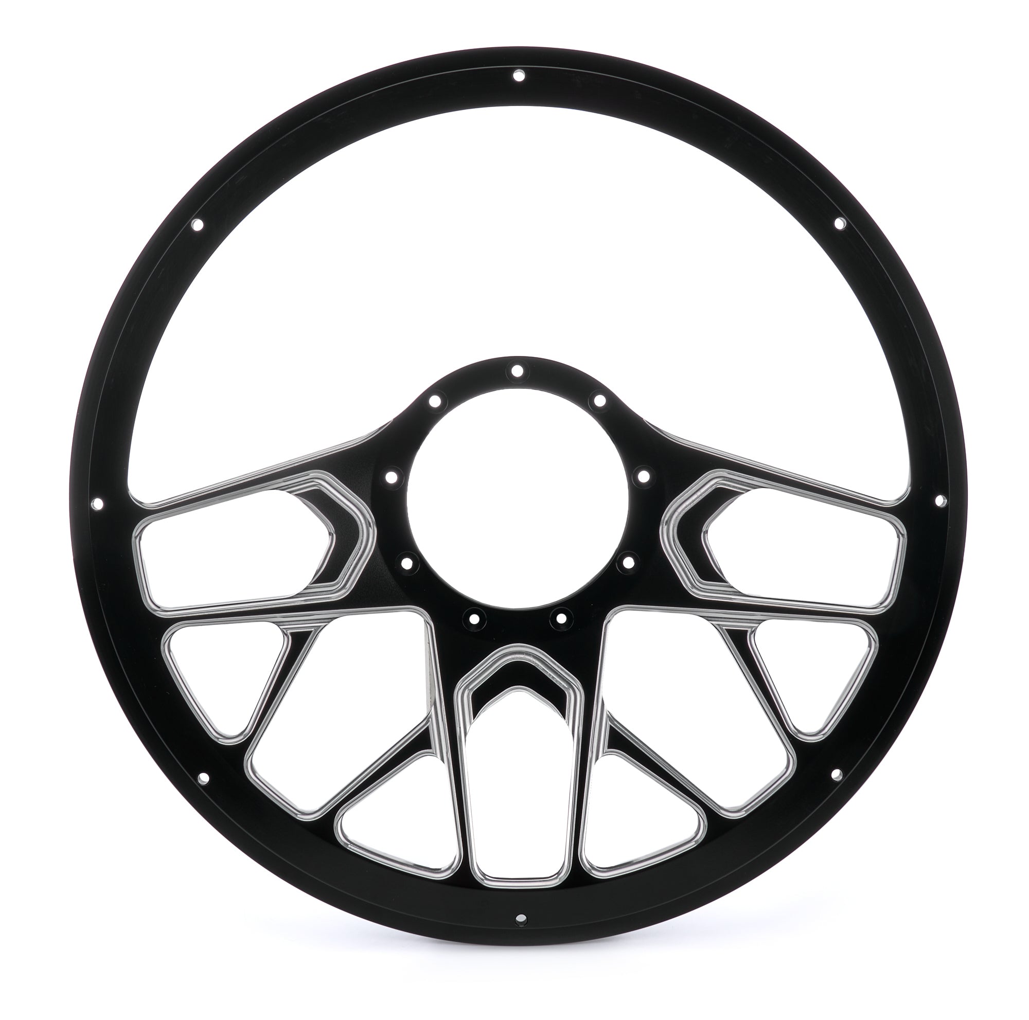 Billet Specialties Redline Steering Wheel - 14 in Diameter - 2 in Dish - 10 Spoke - Milled Finger Notches - Black / Machined