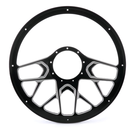 Billet Specialties Redline Steering Wheel - 14 in Diameter - 2 in Dish - 10 Spoke - Milled Finger Notches - Black / Machined