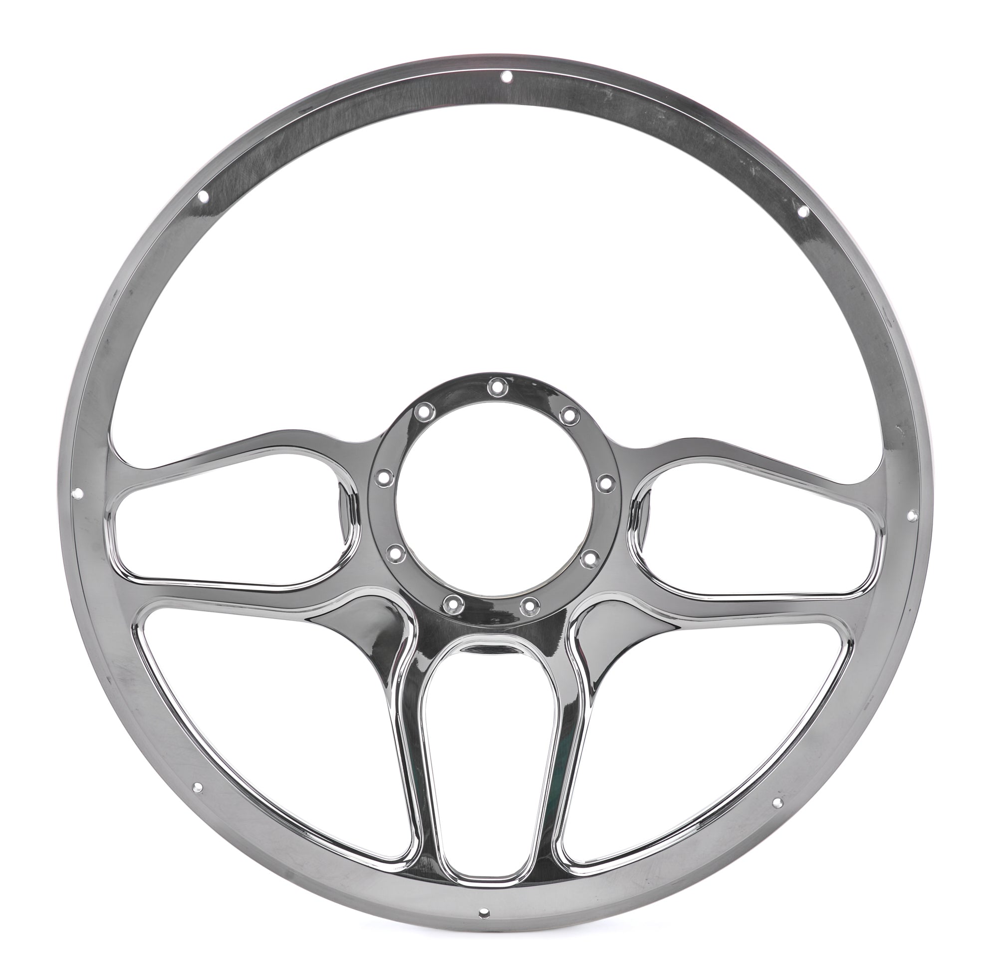 Billet Specialties Win Lite Steering Wheel - 15.5 in Diameter - 2 in Dish - 6 Spoke - Milled Finger Notches - Black / Machined