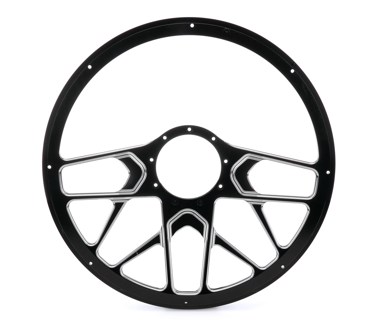 Billet Specialties Redline Steering Wheel - 15.5 in Diameter - 2 in Dish - 10 Spoke - Milled Finger Notches - Black / Machined