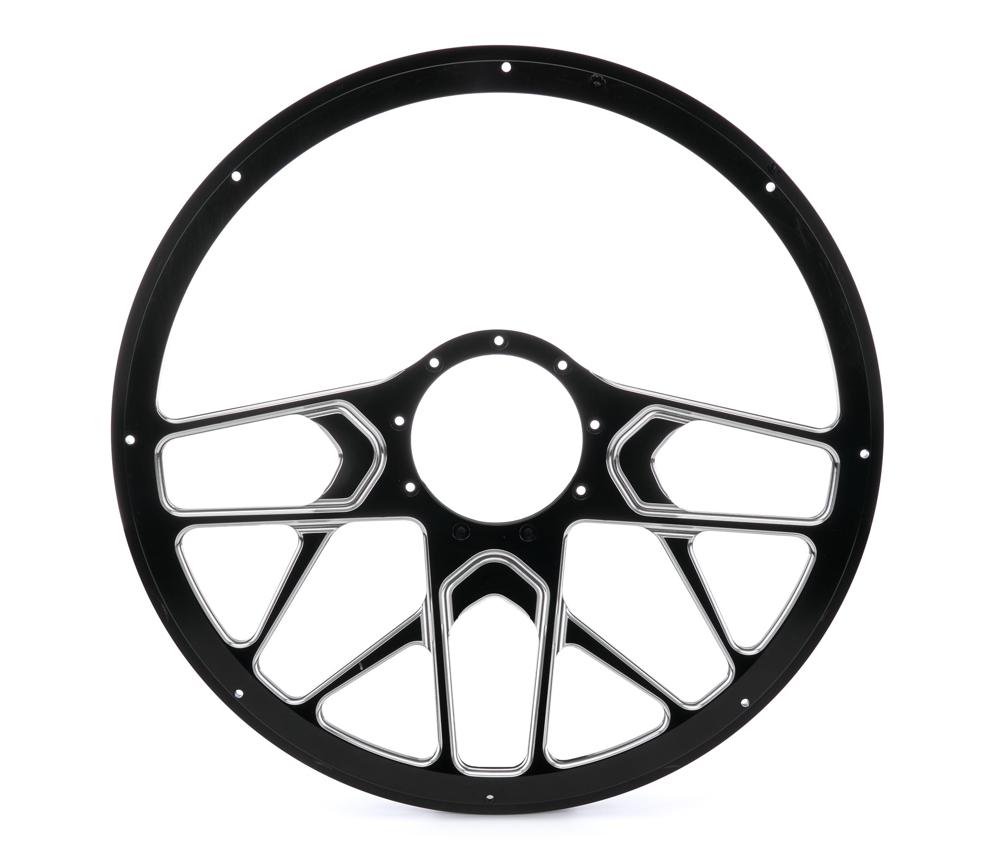 Billet Specialties Redline Steering Wheel - 15.5 in Diameter - 2 in Dish - 10 Spoke - Milled Finger Notches - Black / Machined