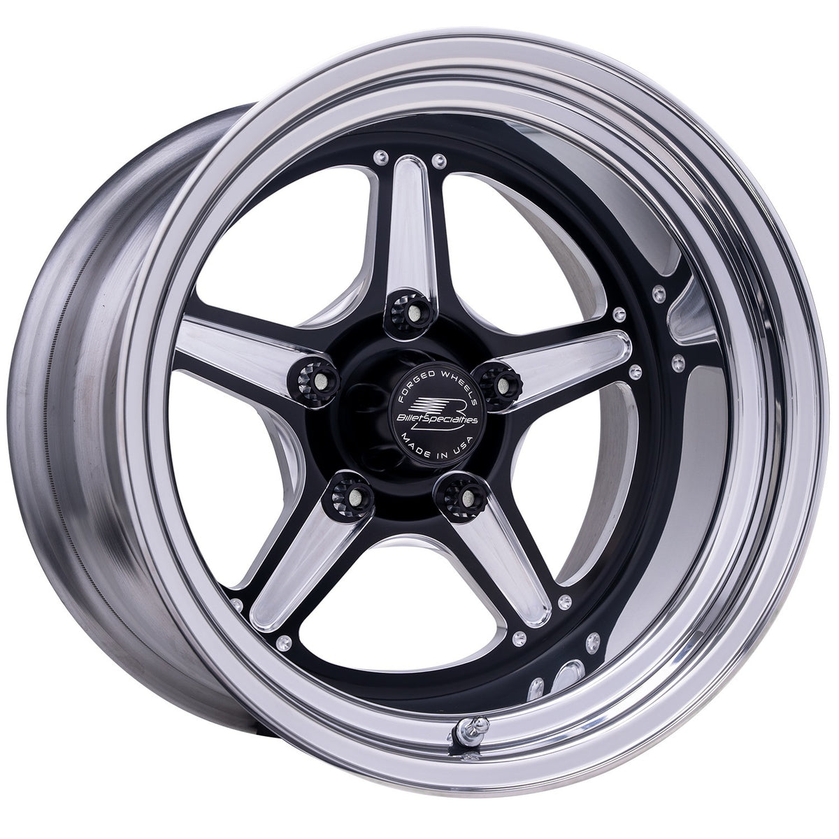 Billet Specialties Street Lite Aluminum Wheel - 15 x 10 in - 5.5 in Backspace - 5 x 4.75 in Bolt Pattern - Black / Machined Center