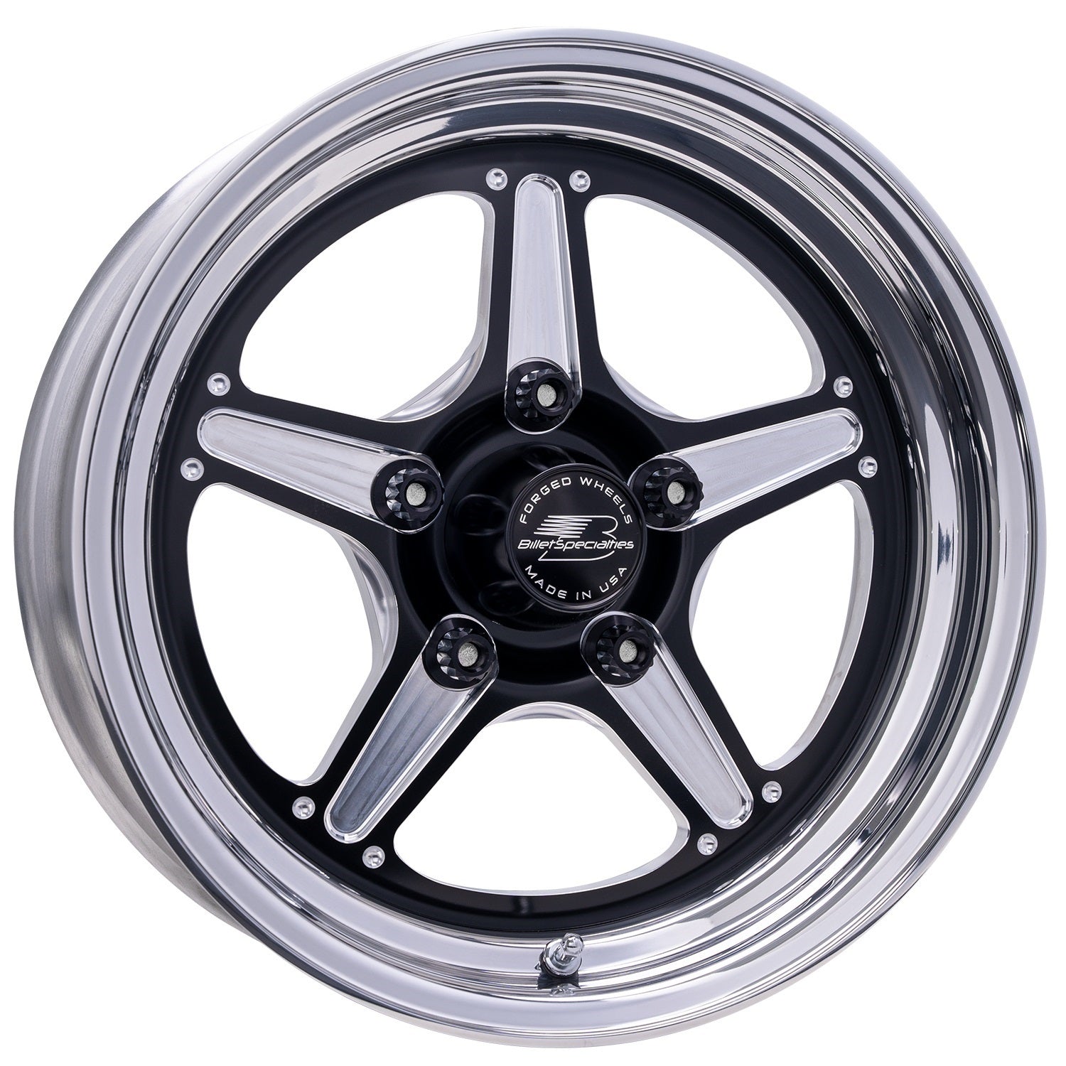 Billet Specialties Street Lite Aluminum Wheel - 15 x 4 in - 1.625 in Backspace - 5 x 4.5 in Bolt Pattern - Black / Machined Center