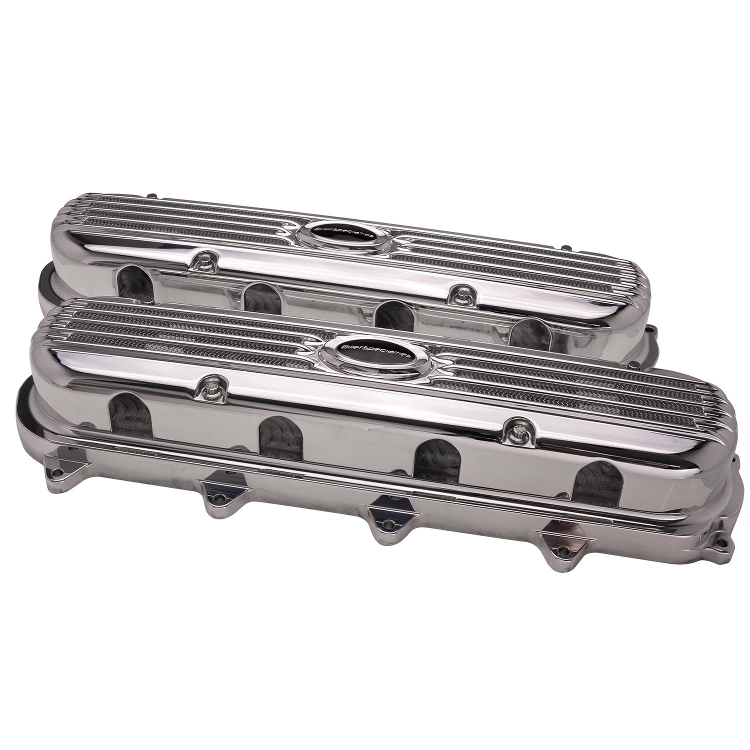 Billet Specialties Aluminum Ribbed Valve Cover - Hidden Coils / Filler Cap - Billet Specialties Logo - Polished - GM GenV LT-Series (Pair)