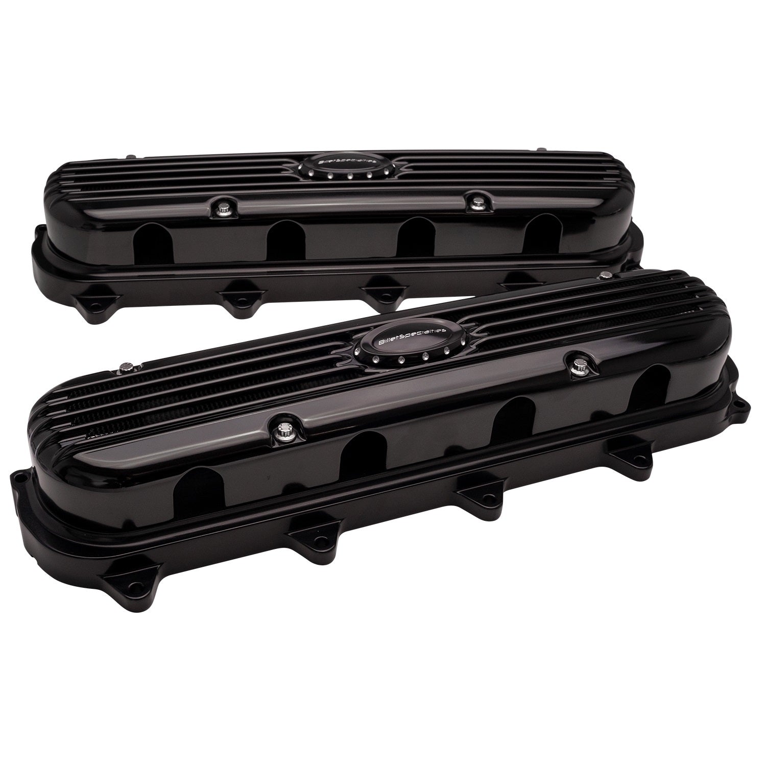 Billet Specialties Aluminum Ribbed Valve Cover - Hidden Coils / Filler Cap - Billet Specialties Logo - Black - GM GenV LT-Series (Pair)
