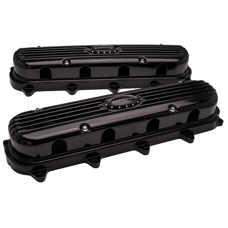Billet Specialties Aluminum Ribbed Valve Cover - Hidden Coils / Filler Cap - Billet Specialties Logo - Black - GM GenV LT-Series (Pair)
