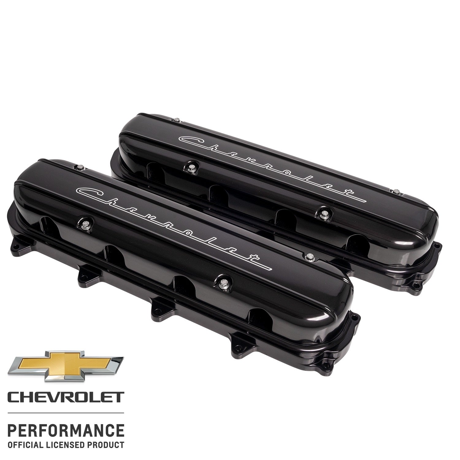 Billet Specialties Chevrolet Script Logo Aluminum Valve Cover - Hidden Coils / Filler Cap - Black - GM GenV LT-Series (Pair)