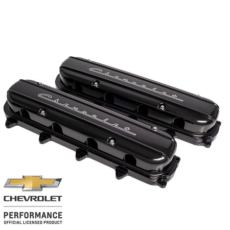 Billet Specialties Chevrolet Script Logo Aluminum Valve Cover - Hidden Coils / Filler Cap - Black - GM GenV LT-Series (Pair)
