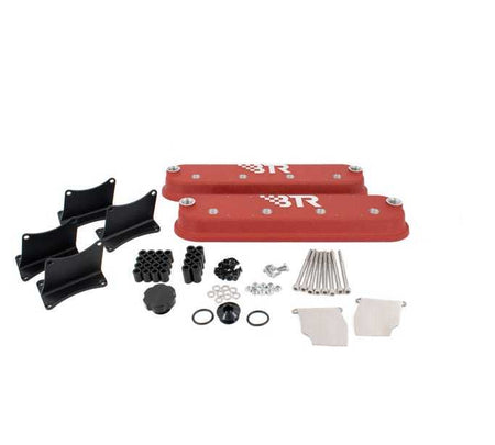 Brian Tooley Racing Aluminum Valve Cover - 1.83 in Tall - Baffled - BTR Logo - Coil Mounts - Red (Pair)