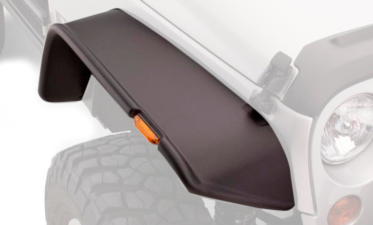 Bushwacker Flat Style Front / Rear Fender Flare - 9.5 in Wide Front - 4.75 in Wide Rear - Black - Jeep Wrangler JK 2007-14