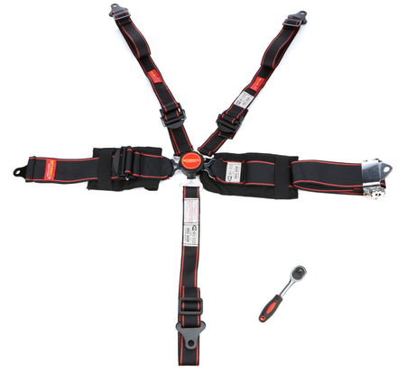 ButlerBuilt Elite 5 Point Camlock Harness - SFI 16.1 - Pull Up / Ratchet Adjust - Bolt-In - Black