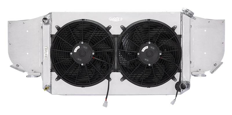 Cold-Case Aluminum Radiator w/ 16" Fan Kit w/ AC - 31.25 in W x 18.5 in H x 3 in D - Left Side Inlet - Right Side Outlet - Polished - Chevy V8 - GM F-Body 1967-69