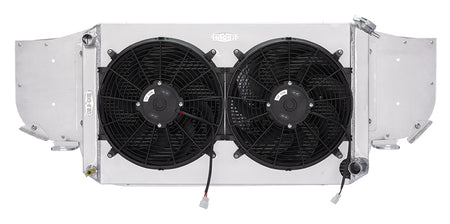Cold-Case Aluminum Radiator w/ 16" Fan Kit w/ AC - 31.25 in W x 18.5 in H x 3 in D - Left Side Inlet - Right Side Outlet - Polished - Chevy V8 - GM F-Body 1967-69