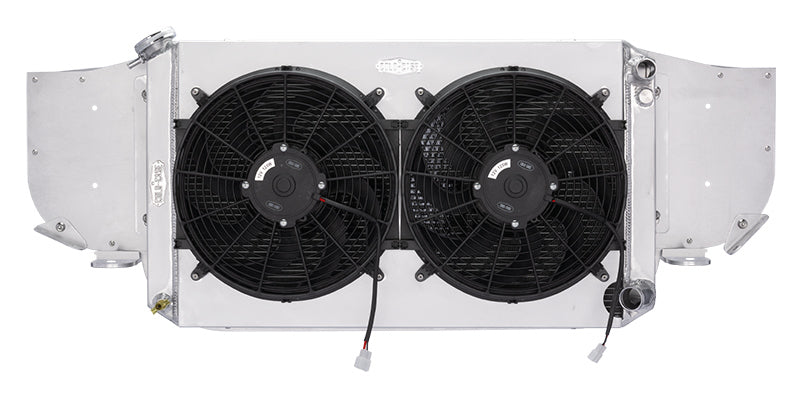Cold-Case Aluminum LS Radiator w/ 16" Fan Kit - 31.25 in W x 18.5 in H x 3 in D - Left Side Inlet - Right Side Outlet - Polished - GM LS-Series - GM F-Body 1967-69