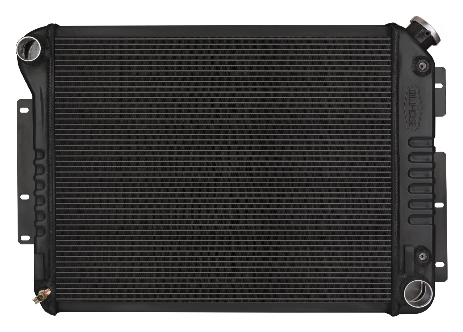 Cold-Case Black Night Rider Series Aluminum Radiator - 28.8 in W x 18.5 in H x 3 in D - Left Side Inlet - Right Side Outlet - Black - Automatic - GM F-Body 1967-69