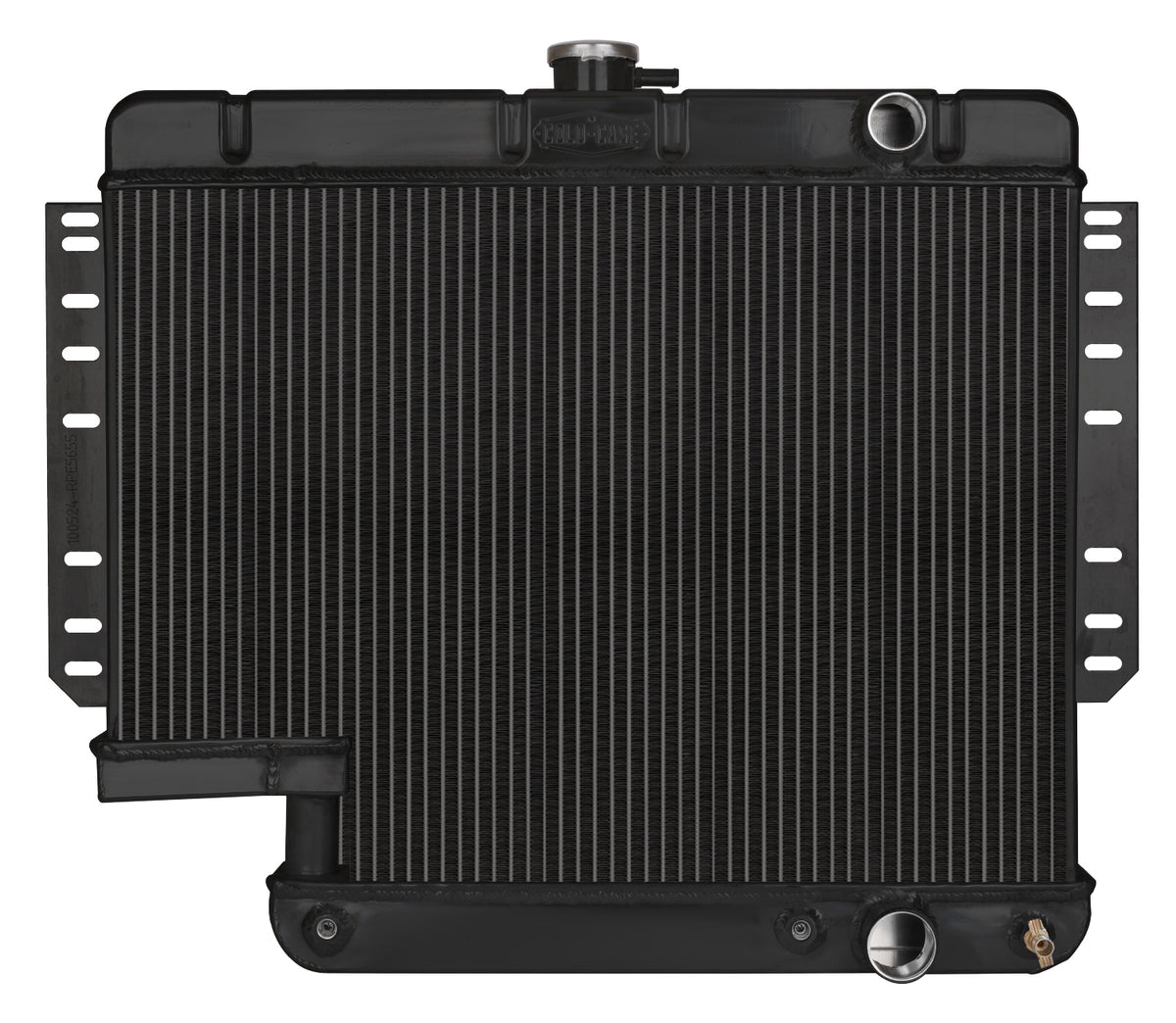 Cold-Case Black Night Rider Series Aluminum Radiator - 28.75 in W x 23 in H x 3 in D - Right Side Inlet - Left Side Outlet - Black - 500 Steering Box Cutout - GM B-Body 1961-65