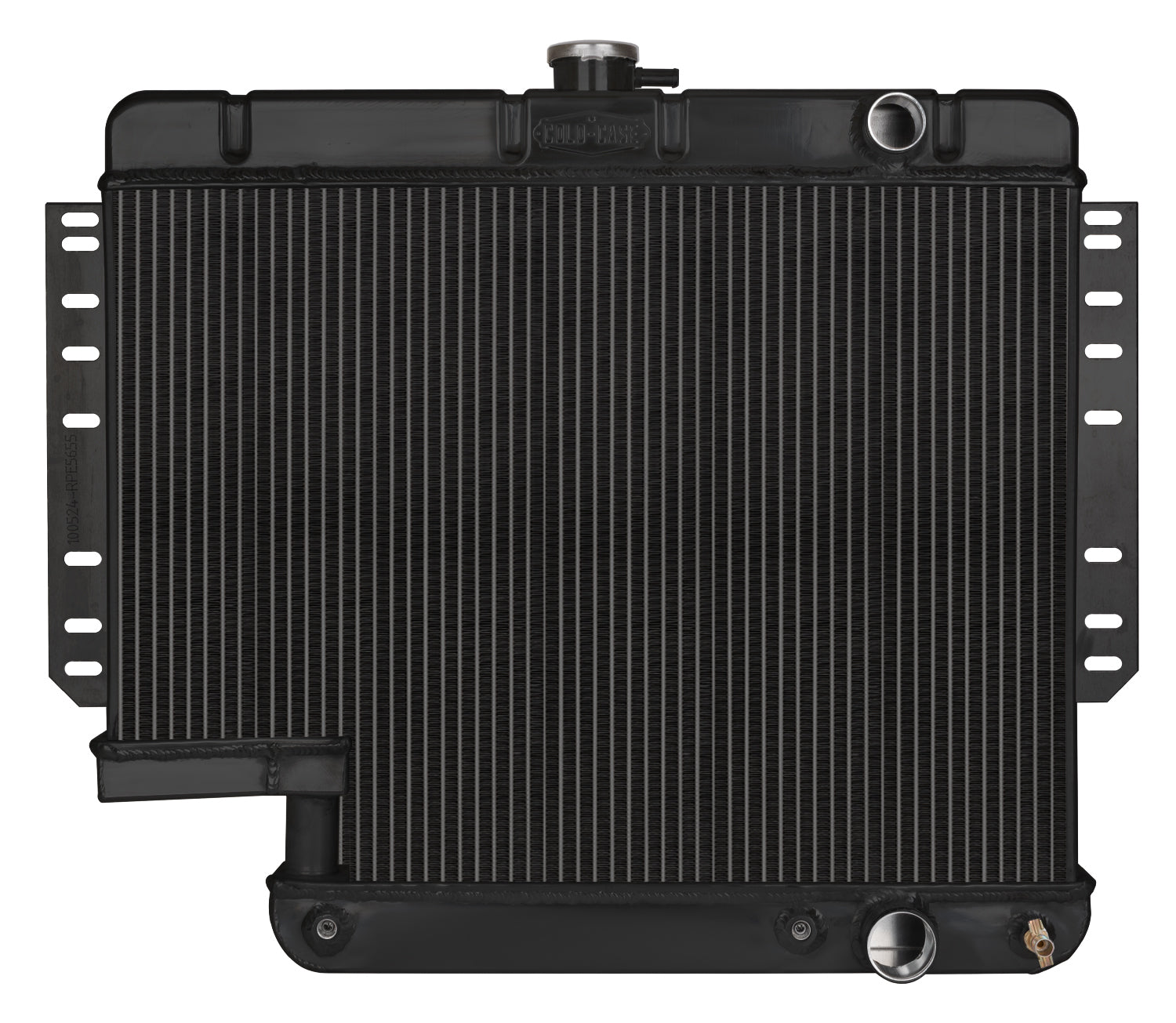 Cold-Case Black Night Rider Series Aluminum Radiator - 28.75 in W x 23 in H x 3 in D - Right Side Inlet - Left Side Outlet - Black - 500 Steering Box Cutout - GM B-Body 1961-65
