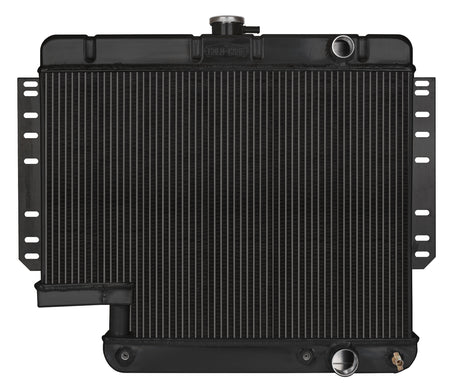 Cold-Case Black Night Rider Series Aluminum Radiator - 28.75 in W x 23 in H x 3 in D - Right Side Inlet - Left Side Outlet - Black - 500 Steering Box Cutout - GM B-Body 1961-65