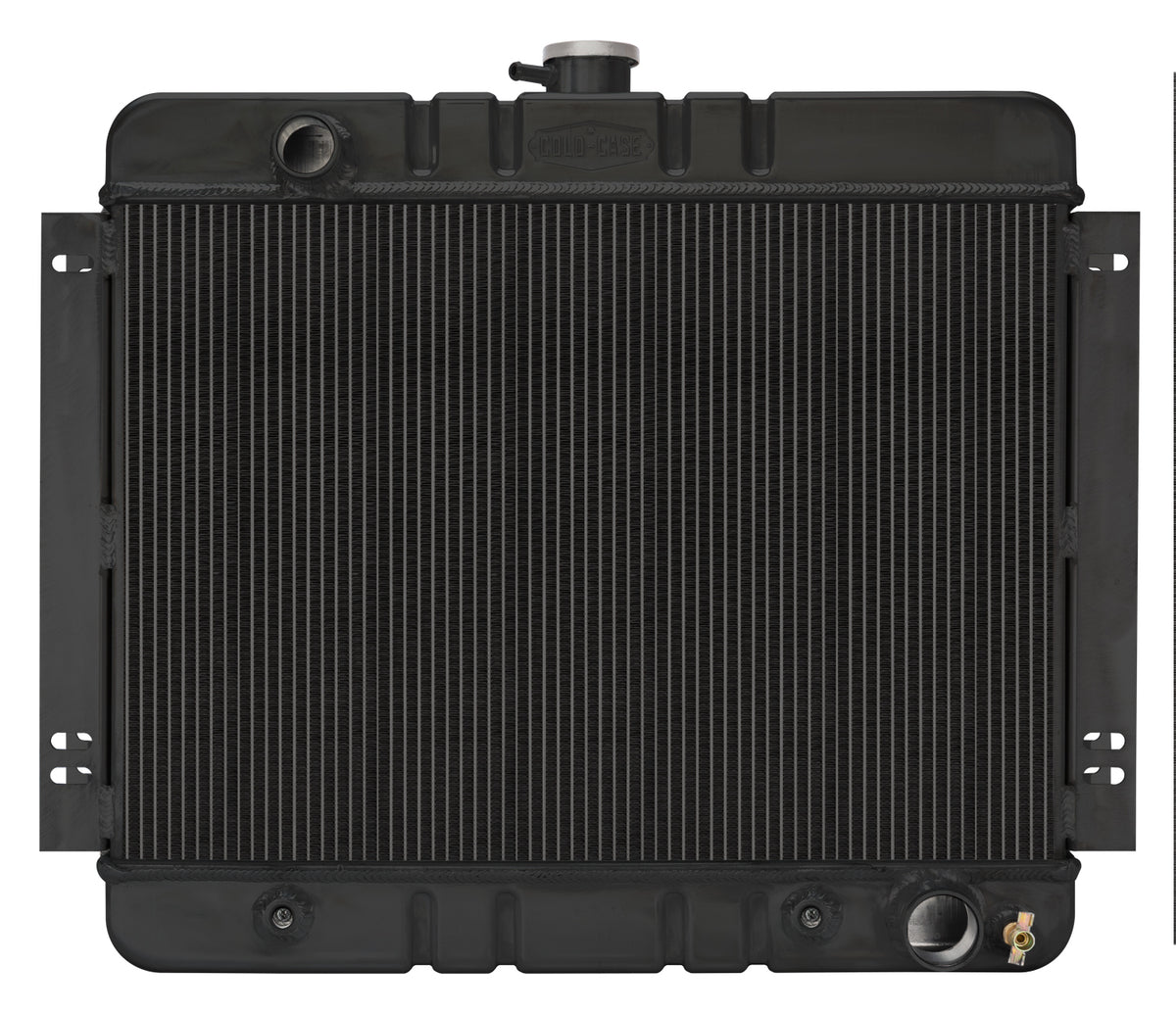 Cold-Case Black Night Rider Series Aluminum Radiator - 22.35 in W x 20.7 in H x 3 in D - Left Side Inlet - Right Side Outlet - Black - Automatic - GM X-Body 1962-67