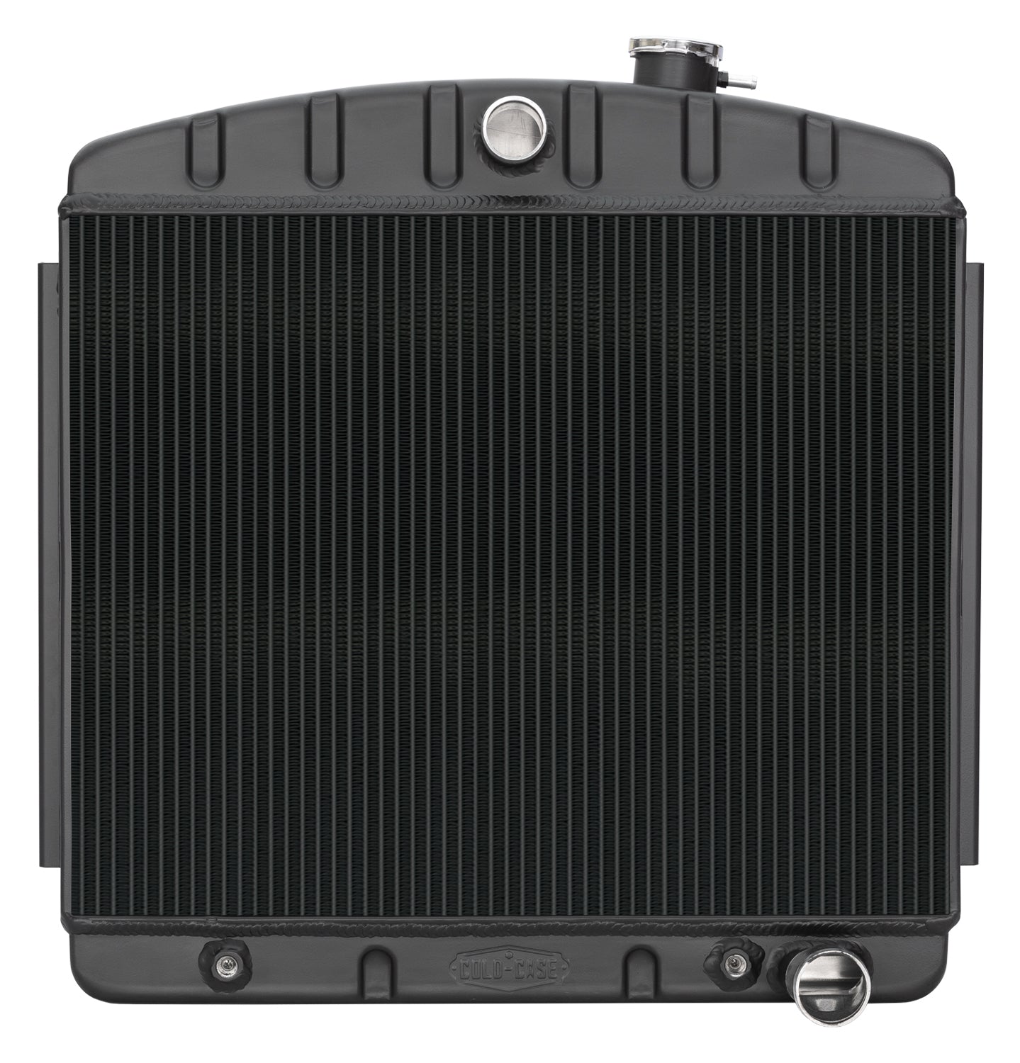 Cold-Case Black Night Rider Series Aluminum Radiator - 23.5 in W x 23.5 in H x 3 in D - Center Inlet - Right Side Outlet - Black - Chevy V6 - Chevy Fullsize Car 1955-57