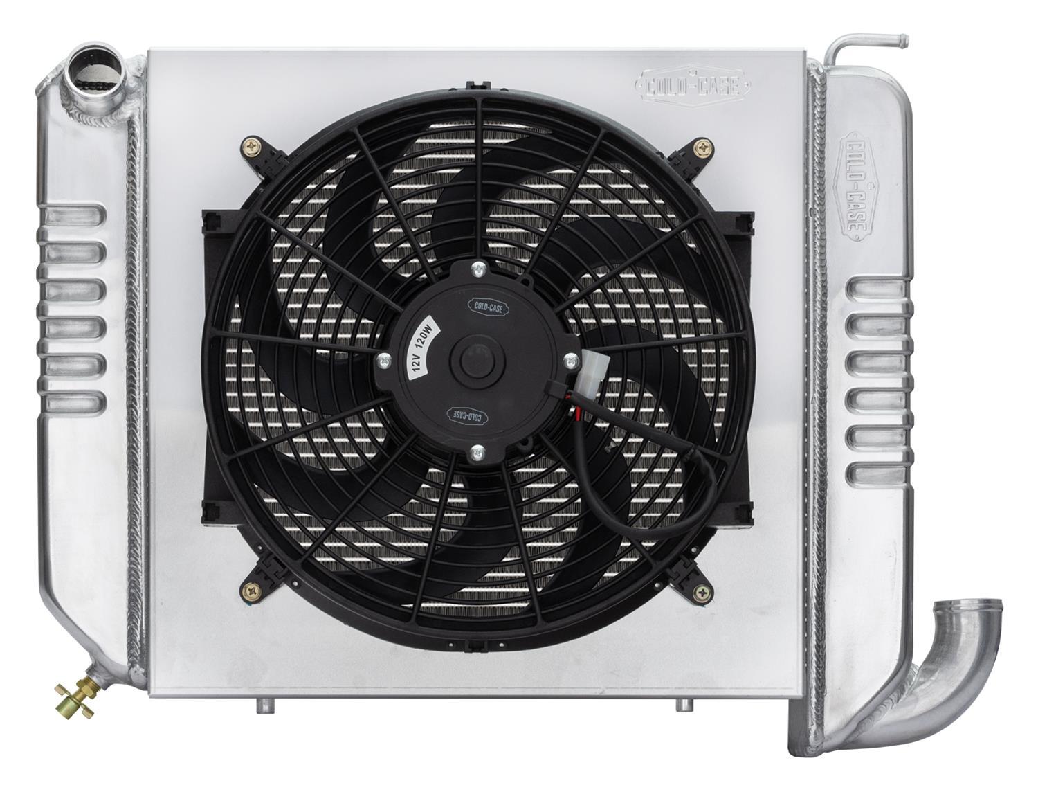 Cold-Case Aluminum Radiator w/ 16" Fan Kit - 22.6 in W x 18.5 in H x 6.75 in D - Left Side Inlet - Right Side Outlet - Polished - Chevy Corvette 1963-64