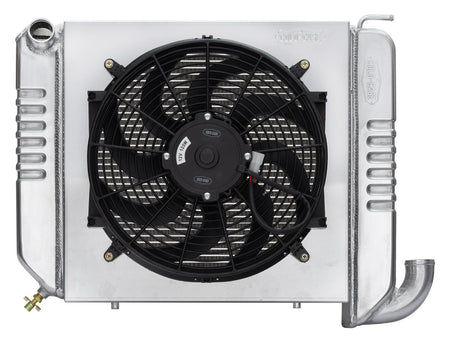 Cold-Case Aluminum Radiator w/ 16" Fan Kit - 22.6 in W x 18.5 in H x 6.75 in D - Left Side Inlet - Right Side Outlet - Polished - Chevy Corvette 1963-64