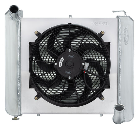 Cold-Case Aluminum Radiator w/ 16" Fan Kit - 22.5 in W x 22.75 in H x 6.75 in D - Left Side Inlet - Right Side Outlet - Polished - Chevy Corvette 1961-62
