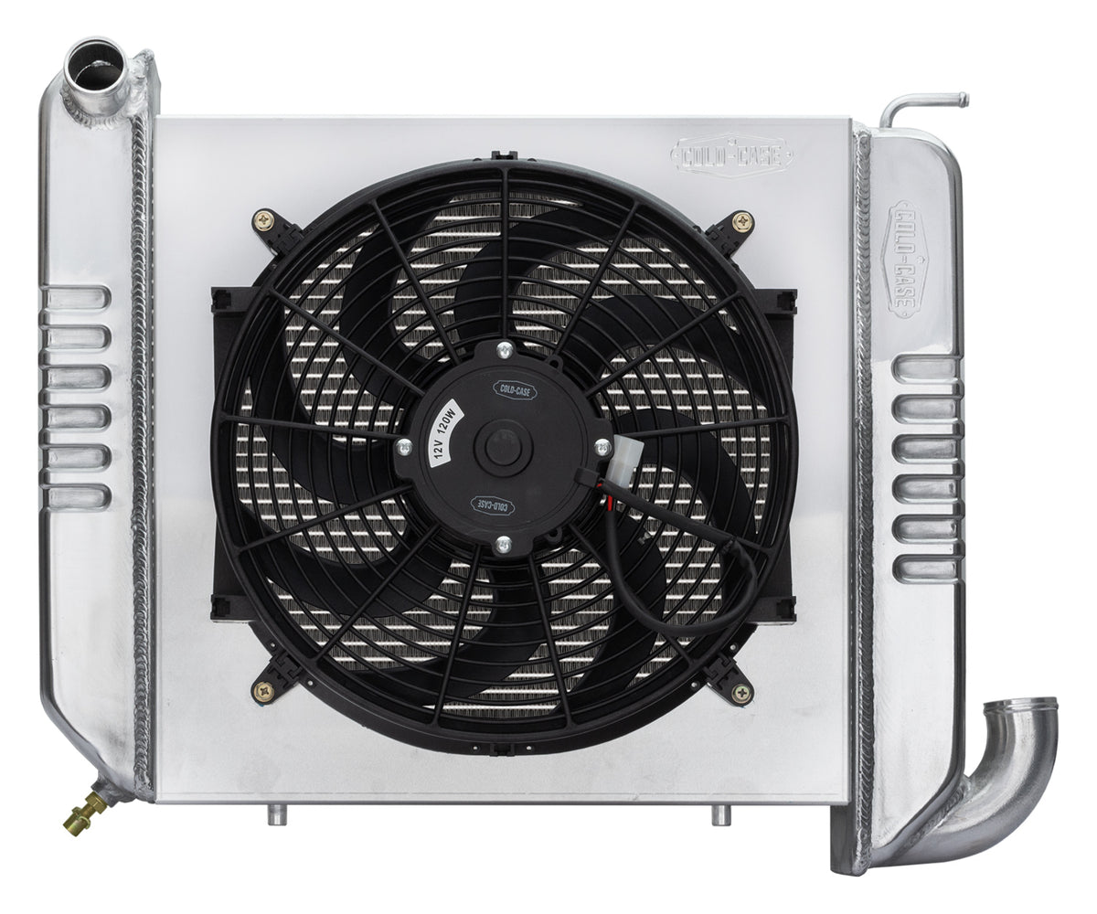 Cold-Case Aluminum Radiator w/ 16" Fan Kit - 24.5 in W x 18 in H x 6.75 in D - Left Side Inlet - Right Side Outlet - Polished - Chevy Corvette 1965-68