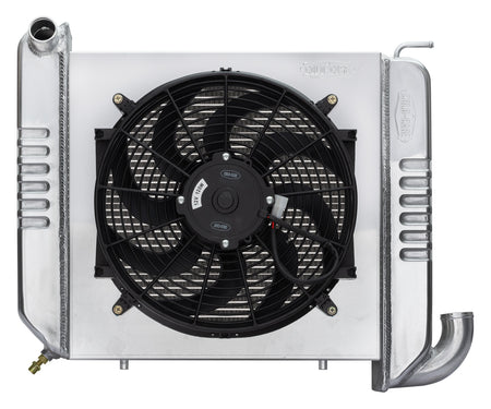 Cold-Case Aluminum Radiator w/ 16" Fan Kit - 24.5 in W x 18 in H x 6.75 in D - Left Side Inlet - Right Side Outlet - Polished - Chevy Corvette 1965-68